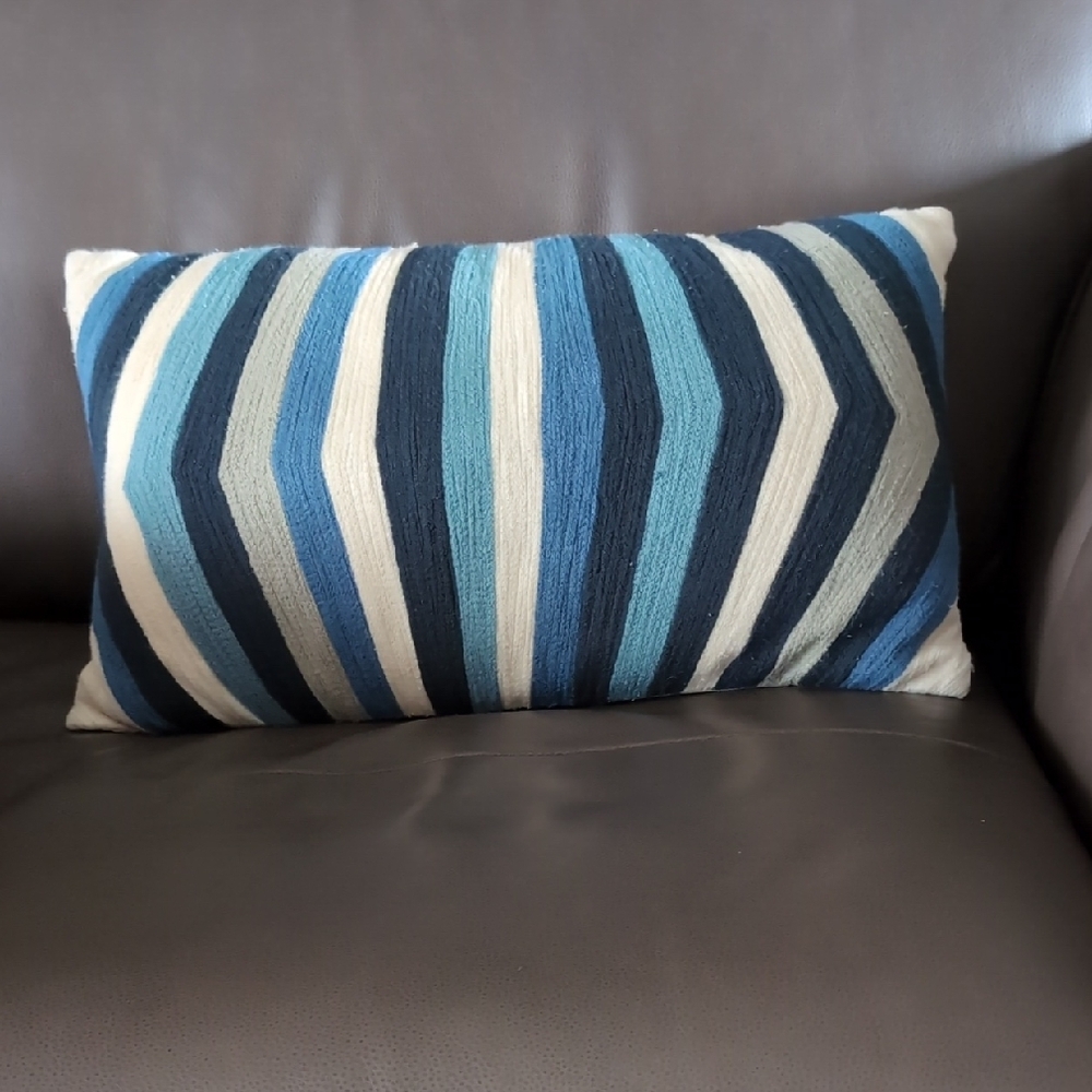 West Elm Striped Blue and Cream Throw Pillow